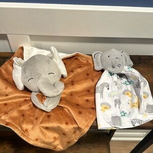 Set of two elephant Loveys for baby girl or boy